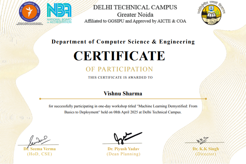 Machine Learning Workshop Certificate